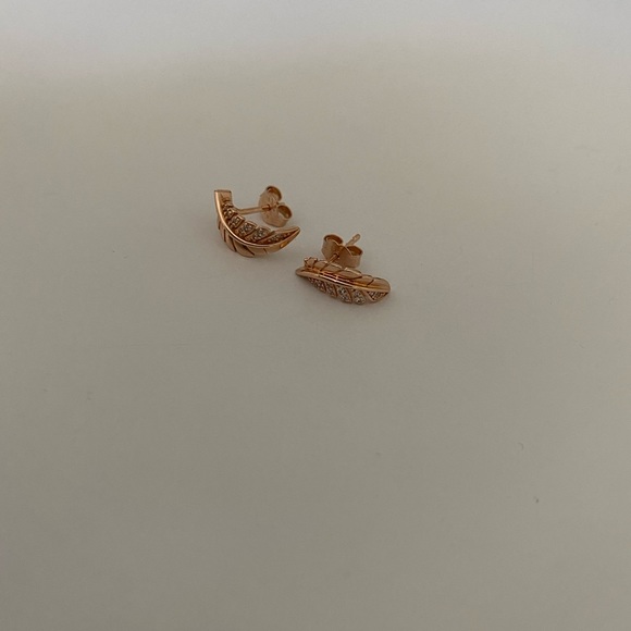 Pandora 14k Rose Gold Feather Stud Earrings - Picture 11 of 11